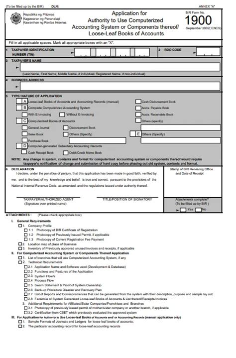 1900 bir form|A Guide to Loose Leaf Books of Accounts Application, etc..